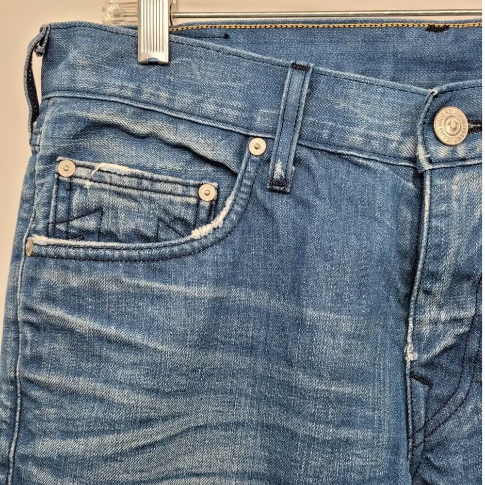 True Religion Light Blue‎ Denim Bobby Distressed Mens Straight Leg Jeans size 31